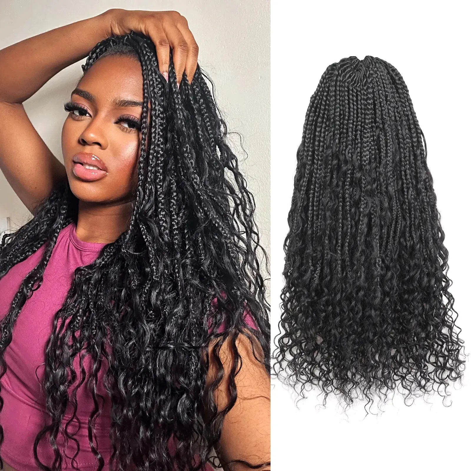 Toyotress Boho Box Braids with Human Hair Curls Protective Hairstyle Crochet Hair Extensions